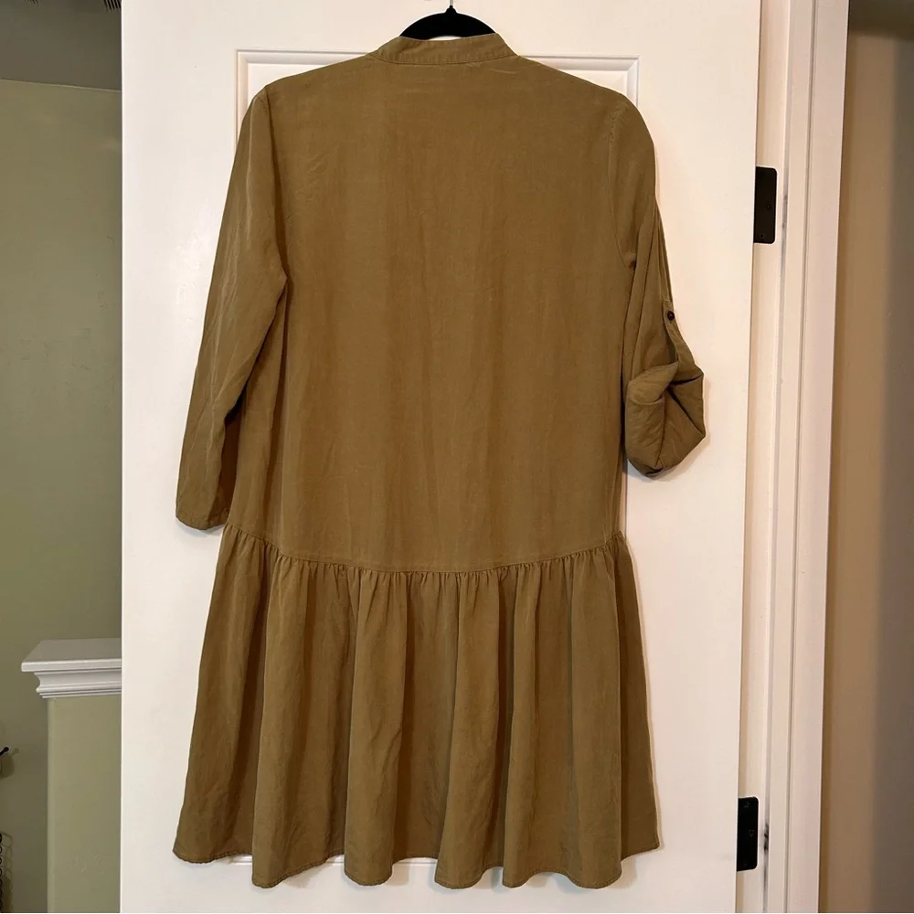 Zara Womens Shirt Dress Peplum Olive Green Roll Tab Sleeve Size S